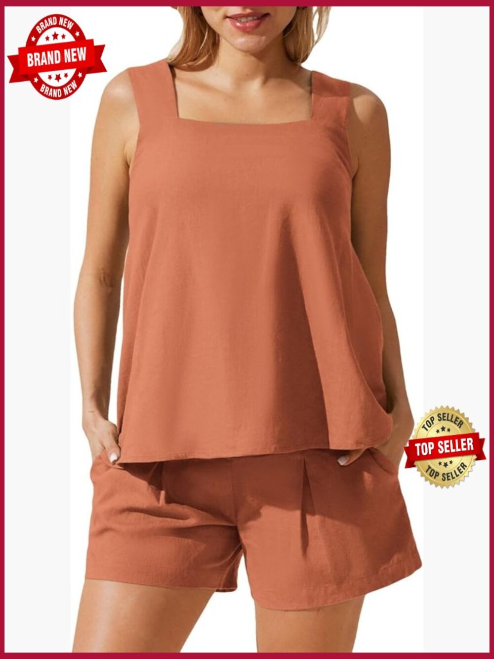 Maternity Linen Shorts Set - Tank Top & Wide Leg Shorts with Pockets